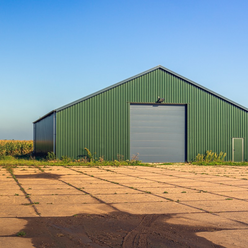 Barn steel siding on agricultural storage shed