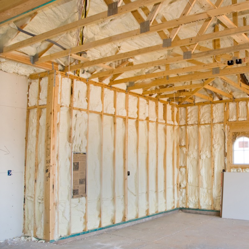 Framing and spray foam insulation of a commercial space