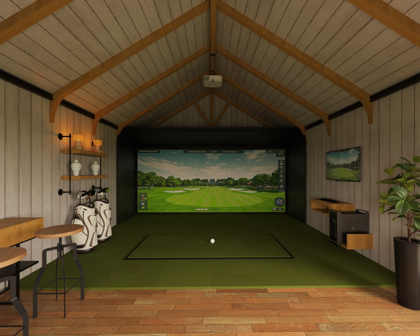 Golf simulator interior built by GTI Construction